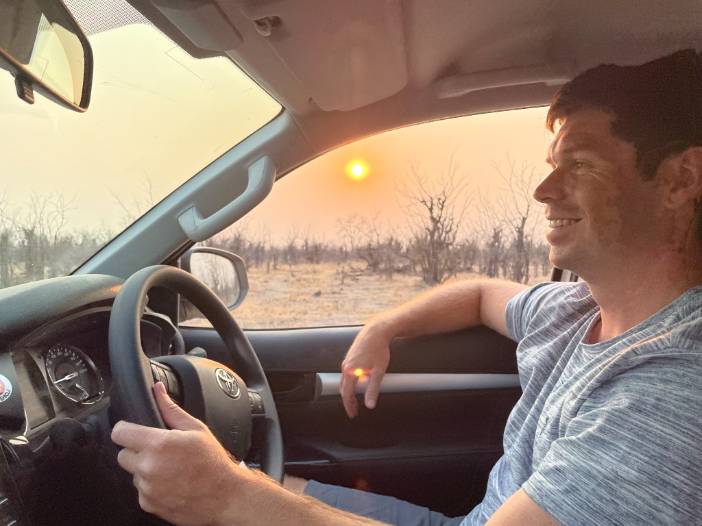 Driving through Khwai near sunset